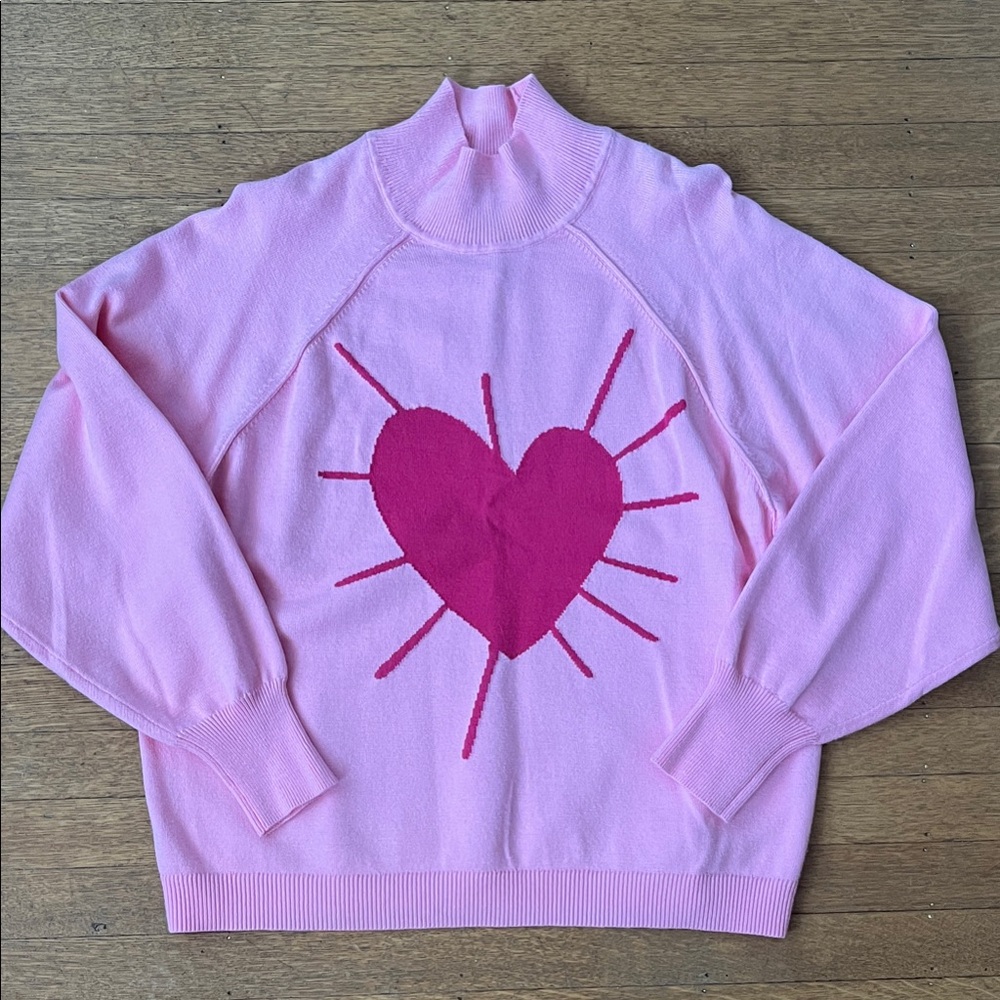 Kerri Rosenthal NWT Soft, Vibrant Pink Heart Sweater, medium